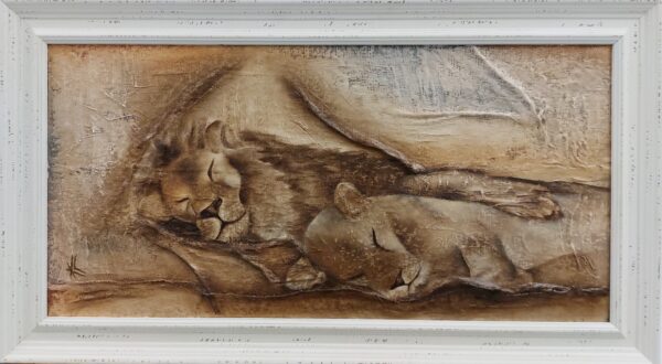 Original Painting Mixed Media Sleeping Lions